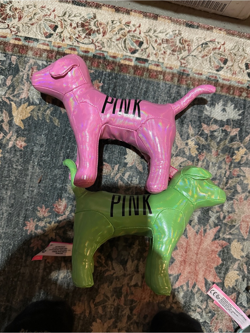 PINK Puppy Dog Bag Charm Duo in Holographic Pink & Green - Picture 1 of 5